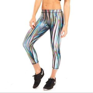 Terez Performance Leggings Watercolor Stripes Size X-Small Crop